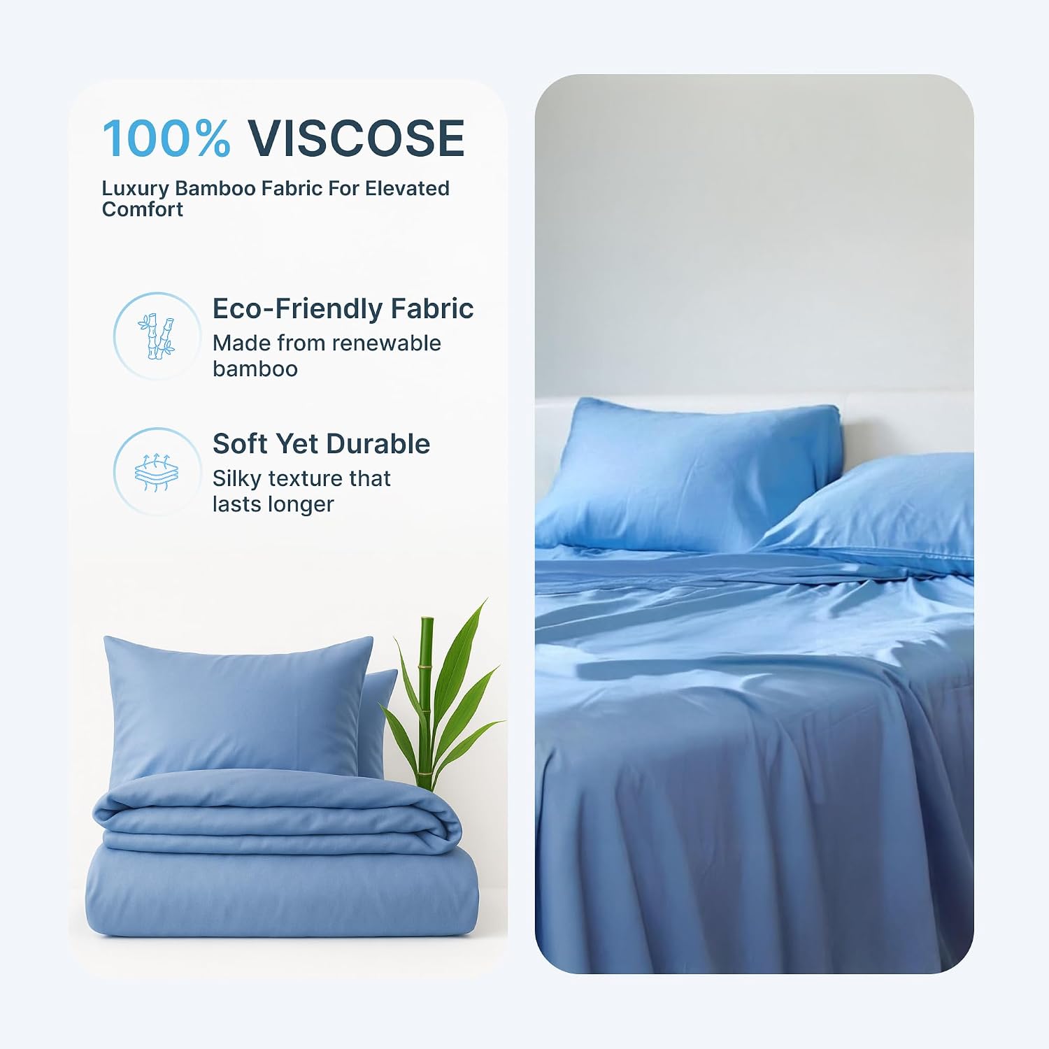 BedVoyage - Viscose from Bamboo Split King Size Sheets Set - Luxury 5pc King Sheet Set - Cooling Bed Sheets 18' Deep Pocket - Ultra Soft Sheet and Pillowcase Sets -Ocean