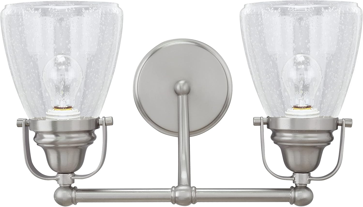 Aspen Creative 62098, Two-Light Metal Bathroom Vanity Wall Light Fixture, 15 3/4' Wide, Transitional Design in Brushed Nickel with Clear Seedy Glass Shade