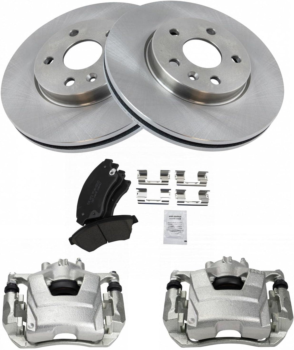 TRQ Front Brake Pad and Rotor Set Ceramic Vented Rotors Calipers Compatible with 2011-2015 Chevrolet Cruze 2016 Cruze Limited 2012-2017 Sonic