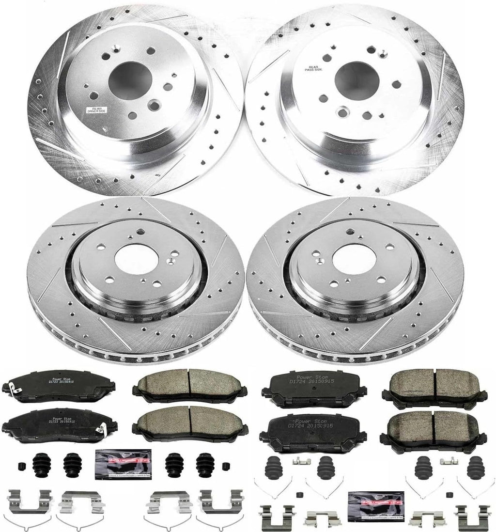 PowerStop Front and Rear Brake Kit for Acura MDX 2014-16 - Drilled and Slotted Disc Rotors with Carbon-Fiber Ceramic Brake Pads Replacement, K6956