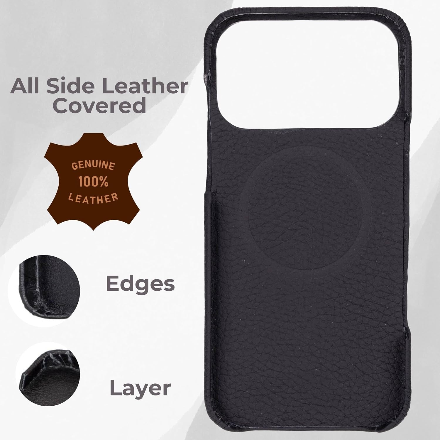 VENOULT Leather Wallet Case for iPhone 17 Pro Max, Full Grain Genuine Leather, Magnetic Detachable, 4 Card Holder, Buesiness Style, Compatible with MagSafe, RFID, Handmade (Pebble Black)