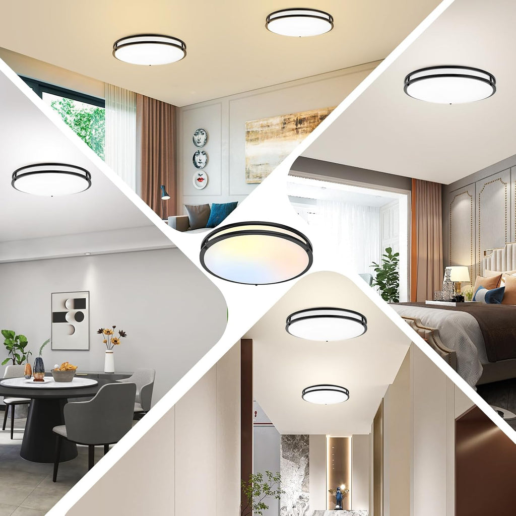 18inch 50W LED Flush Mount Ceiling Lights 5600lm Super Bright, Dimmable LED Ceiling Light Fixtures 2700K-6500K 5CCT Adjusted, 2-Pack Modern Black Light Fixture Ceiling for Living Room Bedroom Kitchen