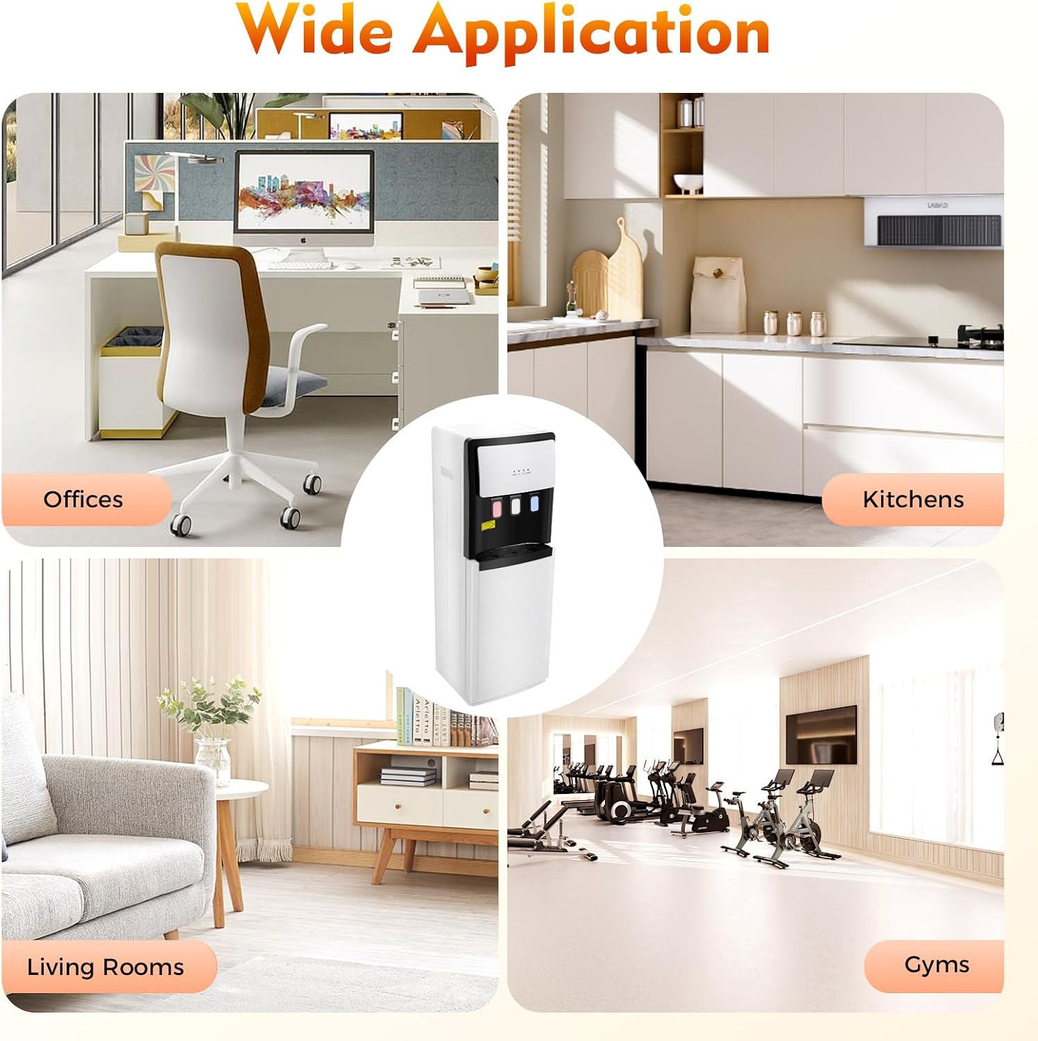 Bottom Loading Water Cooler Dispenser, Water Dispenser for 5 Gallon Bottle, 3 Temperature Settings, Floor Standing Hot and Cold Water Dispenser for Home, Office Use (White)