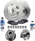 Detroit Axle - AWD Rear Brake Kit for 2014-2023 Jeep Cherokee, Drilled Slotted Brake Rotors Ceramic Brakes Pads Wheel Bearing Hubs 2015 2016 2017 2018 2019 2020 2021 Replacement : 12.60' inch Rotor