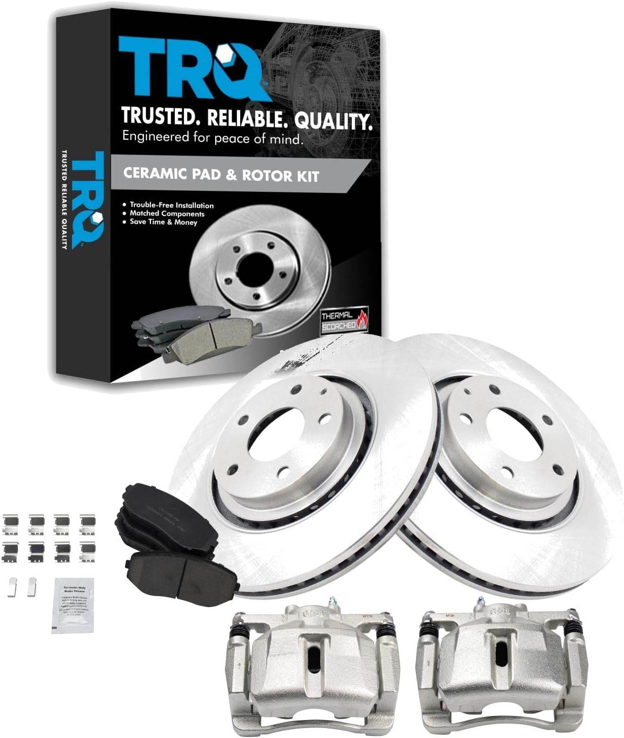TRQ Front Brake Pad and Rotor Set Ceramic Vented Rotors Calipers Compatible with 2019 Mazda CX-5