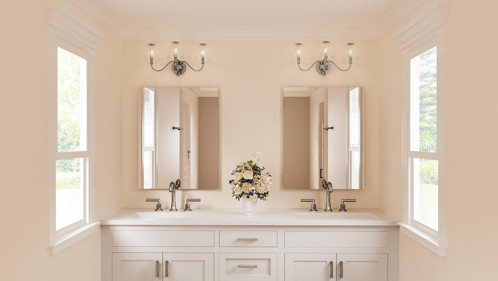 Quoizel McKinney Bath Vanity Light, 23 Inch 3-Light Bathroom Fixture, Brushed Nickel Modern Industrial Light, 60W Max, for Bathroom, Bedroom or Kitchen