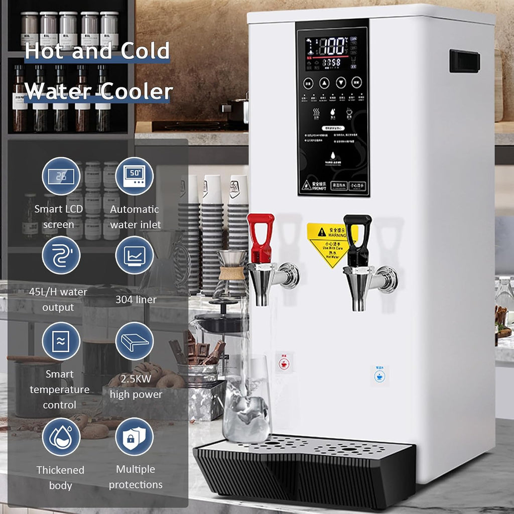 Water Cooler Dispenser Hot Cold & Cool Water Dispenser with LCD Display, Stainless Steel, 45L Commercial Hot Water Boiler for Office, Home, Living Room