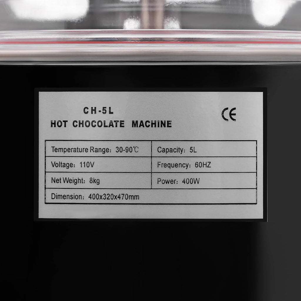 Commercial Hot Chocolate Machine, 5L/1.32Gal Black Stainless Steel Electric Chocolate Mixing Machine Hot Beverage Warmer Dispenser with 86-194℉ Temperature Control for Chocolate Coffee Milk Tea