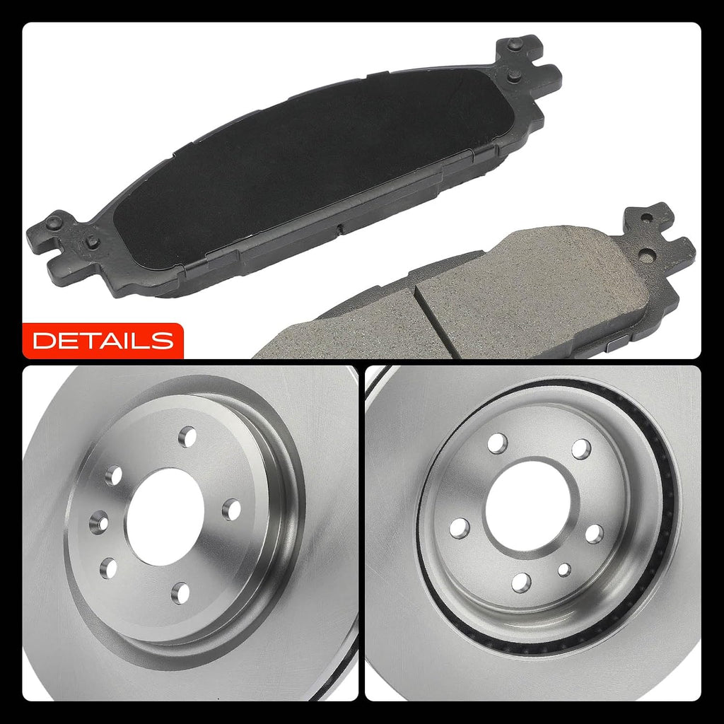 A-Premium 12.8 inch (325mm) Front Vented Disc Brake Rotors + Ceramic Pads Kit Compatible with Select Ford, Lincoln Models - Explorer 2011-2019, Taurus/MKT 2010-2019, Flex 2009-2019, MKS 2009-2012