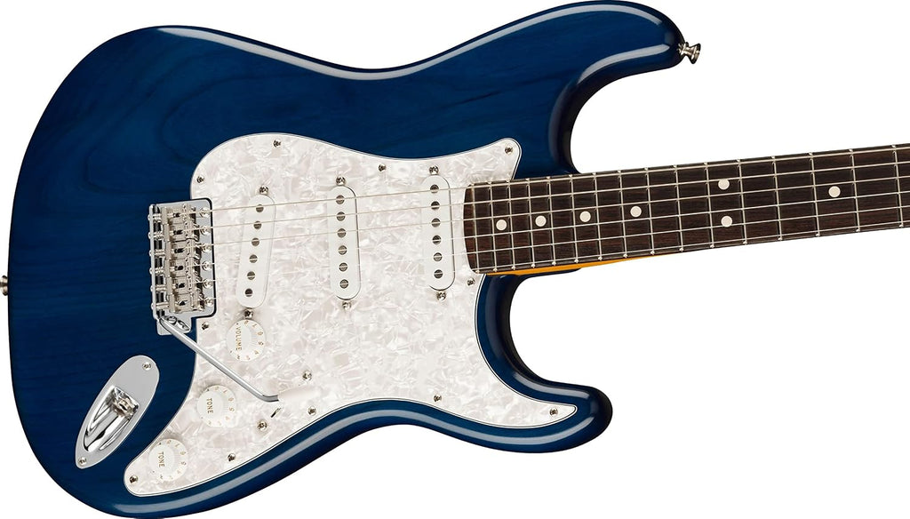 Fender Cory Wong Stratocaster - Sapphire Blue Transparent Bundle with Deluxe Case, Cable, Capo, Tuner, Strap, Strap Blocks, Picks, and Austin Bazaar Instructional DVD