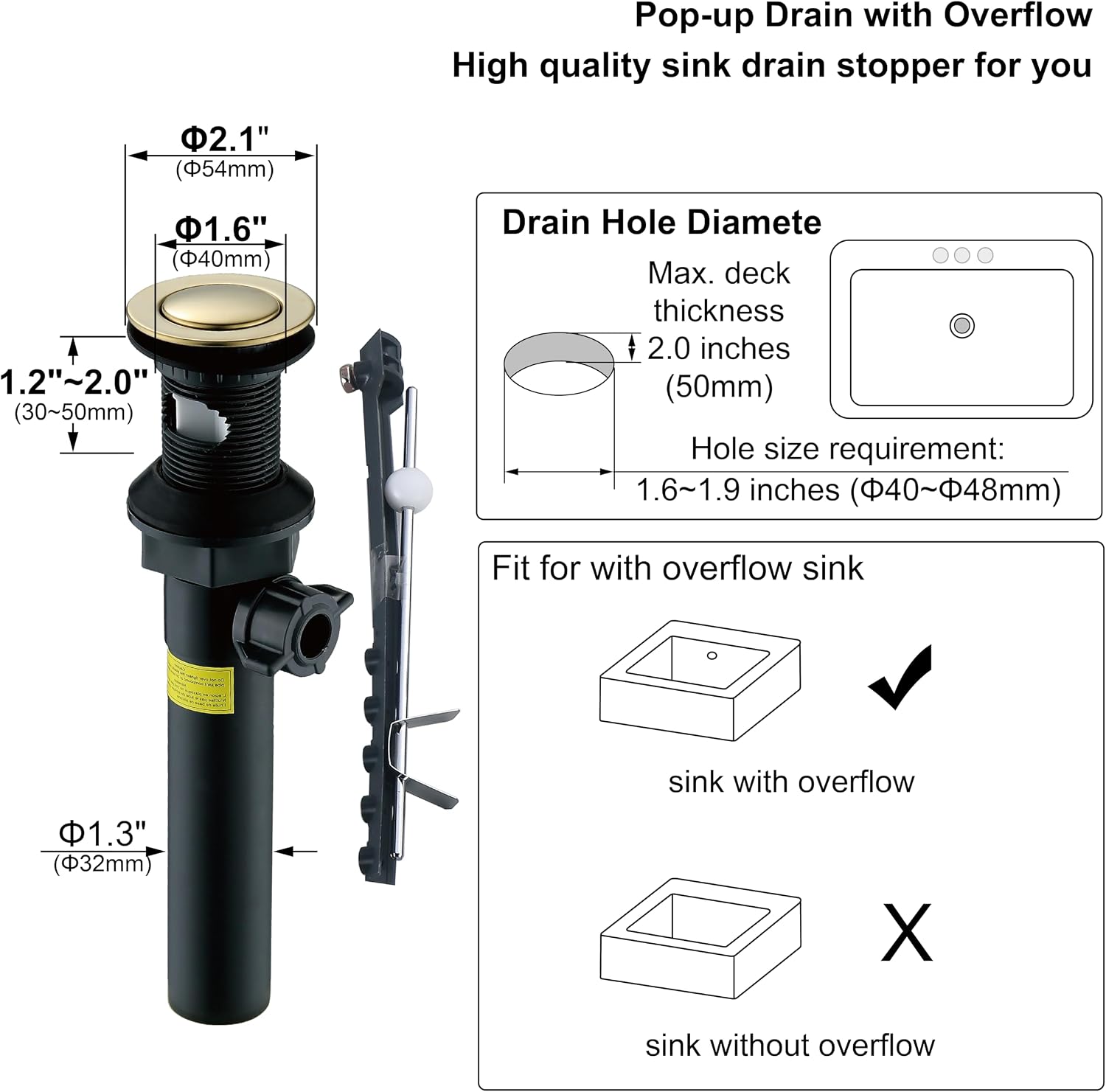 Gold Finish Bathroom Faucet 8 Inch Widespread Polished Brass,Two-Handle Sink Faucet 3 Hole with Brass Pop up Drain Assembly, F-8303-PB