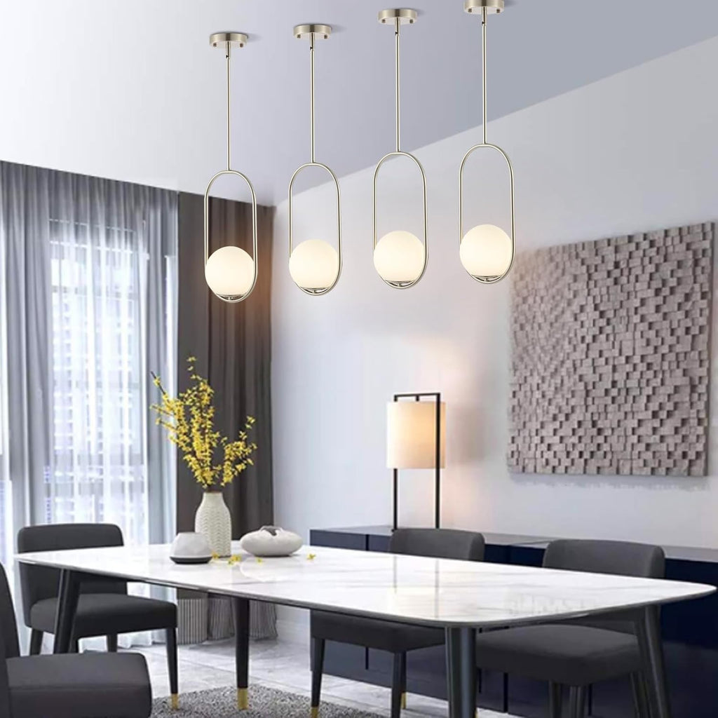 BYOLIIMA Modern Globe Pendant Light Brushed Nickel Chandelier 1-Light Mid Century Ceiling Hanging Lighting Fixture White Globe Glass Shades for Kitchen Island Dining Room Bedroom (2 Pack)