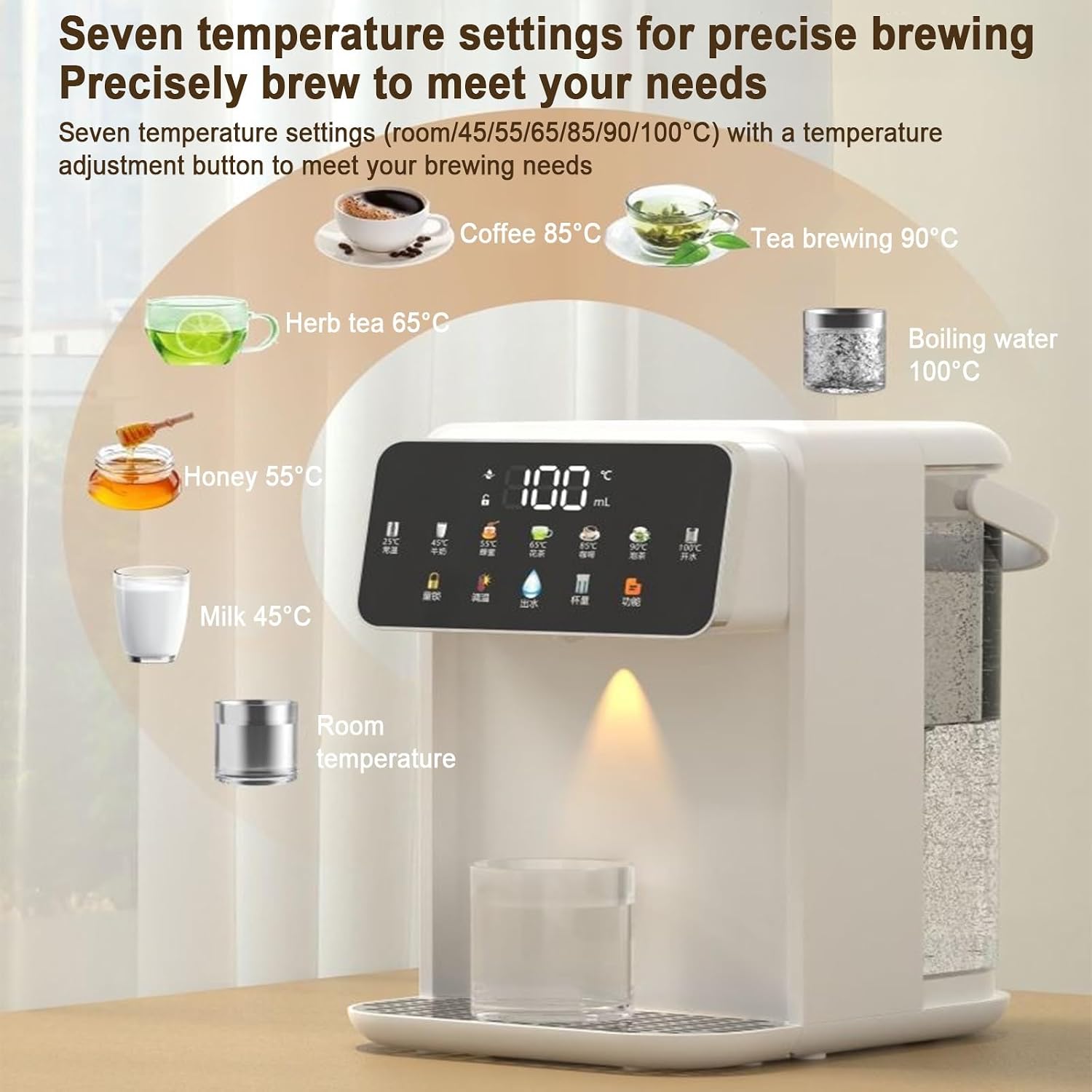 Instant Hot Water Dispenser Countertop, Quick Heating with Touchscreen & Child Lock for Home, No Installation, with Carry Handle and Removable Water Tank(White)