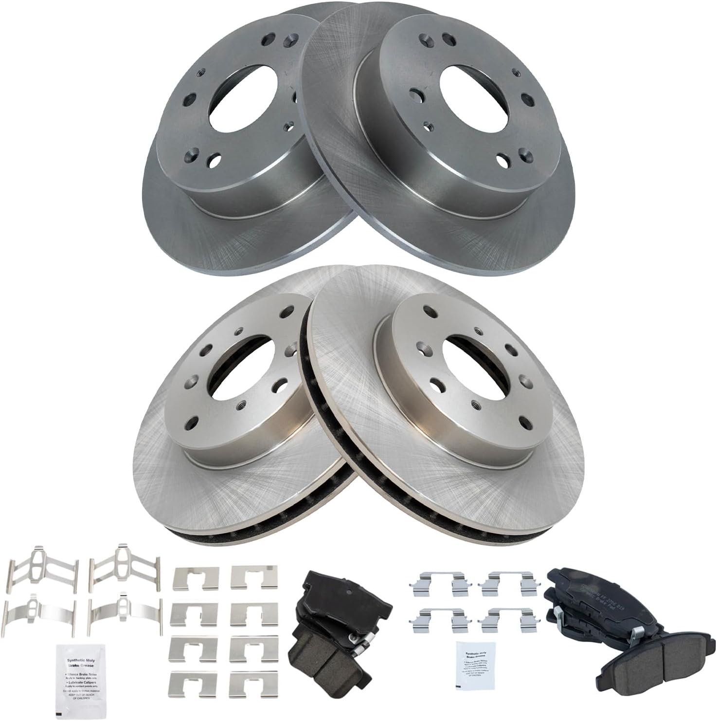 TRQ Front and Rear Brake Pad and Rotor Set Ceramic Vented Rotors Compatible with 1998-1999 Acura CL 1998-2002 Honda Accord