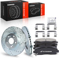 A-Premium 12.59 inch (319.7mm) Front Drilled and Slotted Disc Brake Rotors + Ceramic Pads Kit Compatible with Select Honda Models - Ridgeline 2006 2007 2008 2009 2010 2011, 3.5L, 6-PC Set