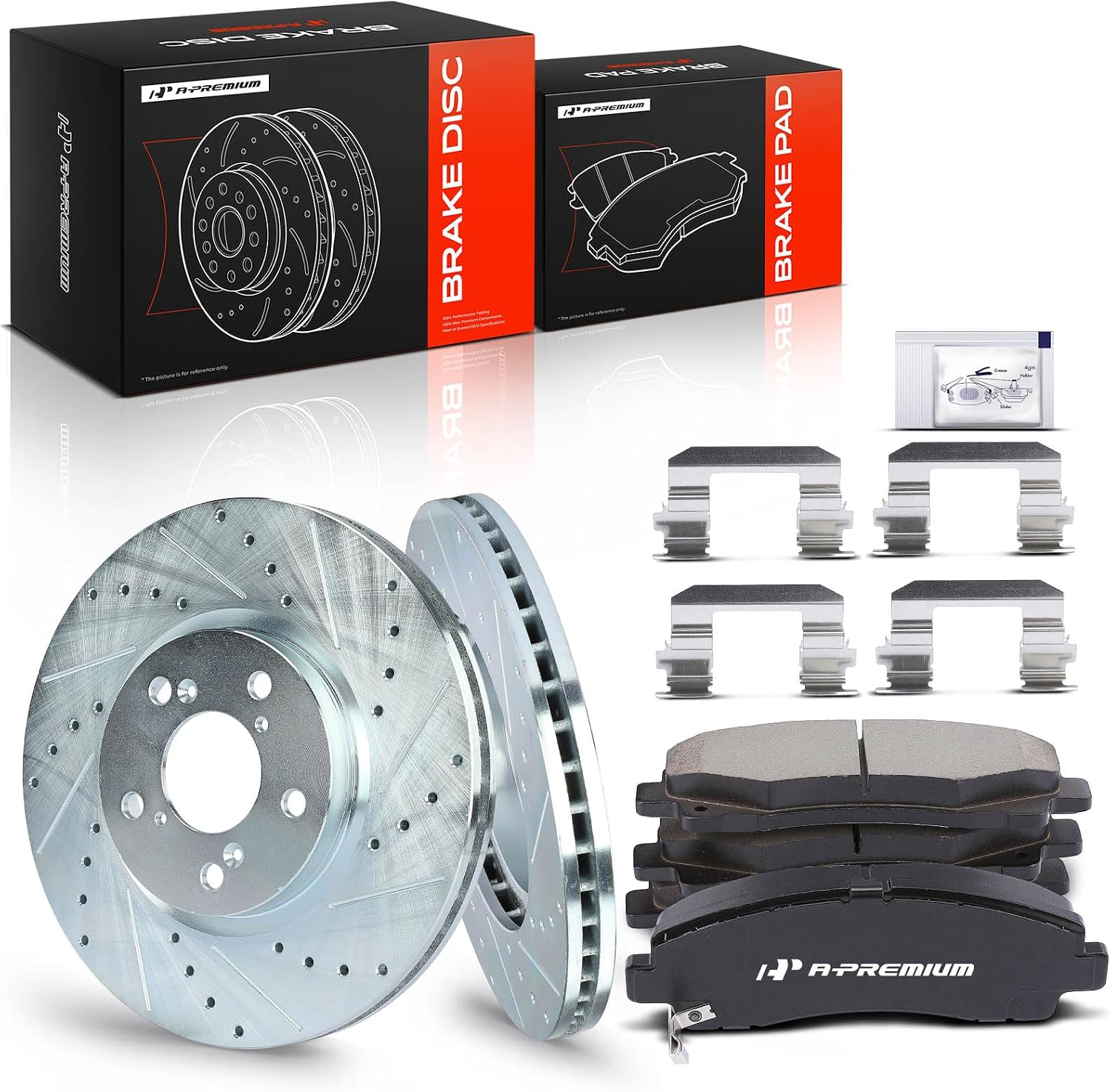 A-Premium 12.59 inch (319.7mm) Front Drilled and Slotted Disc Brake Rotors + Ceramic Pads Kit Compatible with Select Honda Models - Ridgeline 2006 2007 2008 2009 2010 2011, 3.5L, 6-PC Set