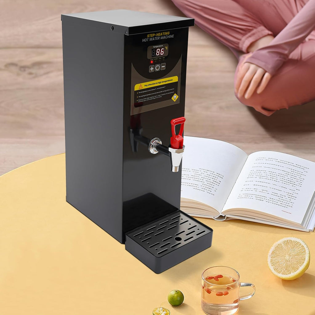 Step-Heating Commercial Hot Water Dispenser Countertop 2000W Fast Ready Water Boiler Machine Automatic 8L Water Boiler for Restaurant, Home, Office (Black)