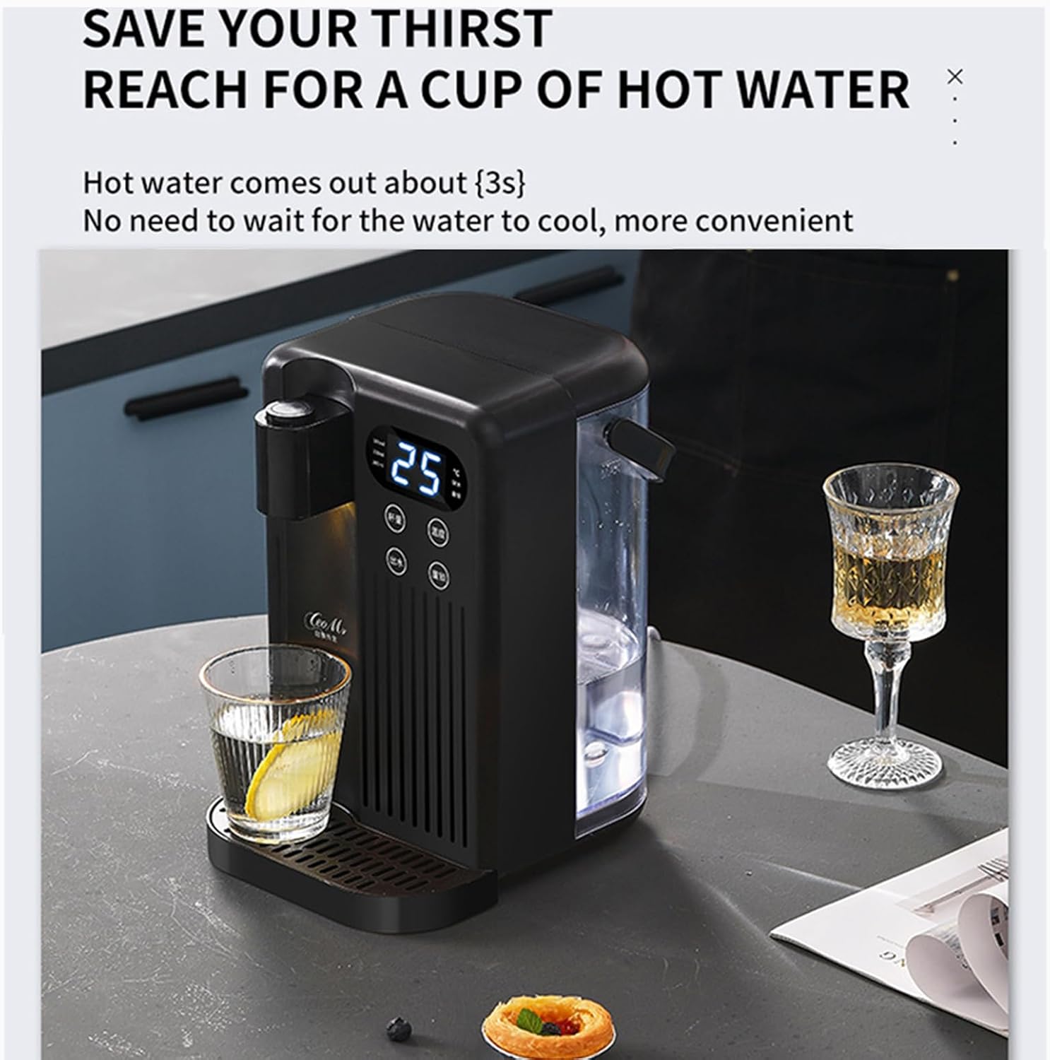 Countertop Water Dispenser, 3 Stage Water Filter & Adjustable Instant Hot Water | Easy Access Refillable 3L Tank | Tall 11.81' Dispense Height, LED Touch Controls (White)