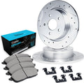 R1 Concepts Rear Brake Kit Fits 2002-2022 Nissan Altima; 2011-2017 Nissan Juke; 2004-2008 Nissan Maxima; 2007-2019 Nissan Sentra| Ceramic Pads, Drilled Slotted Rotors| Hardware| 11.5' Rear