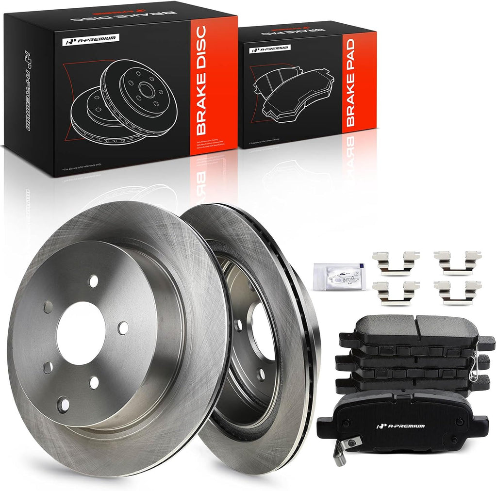 A-Premium 12.13 inch (308.10mm) Rear Vented Disc Brake Rotors + Ceramic Pads kit Compatible with Select Infiniti and Nissan Models - FX35, Q50, QX70, JX35, M35H, M37, M56, Q60, Murano, Pathfinder