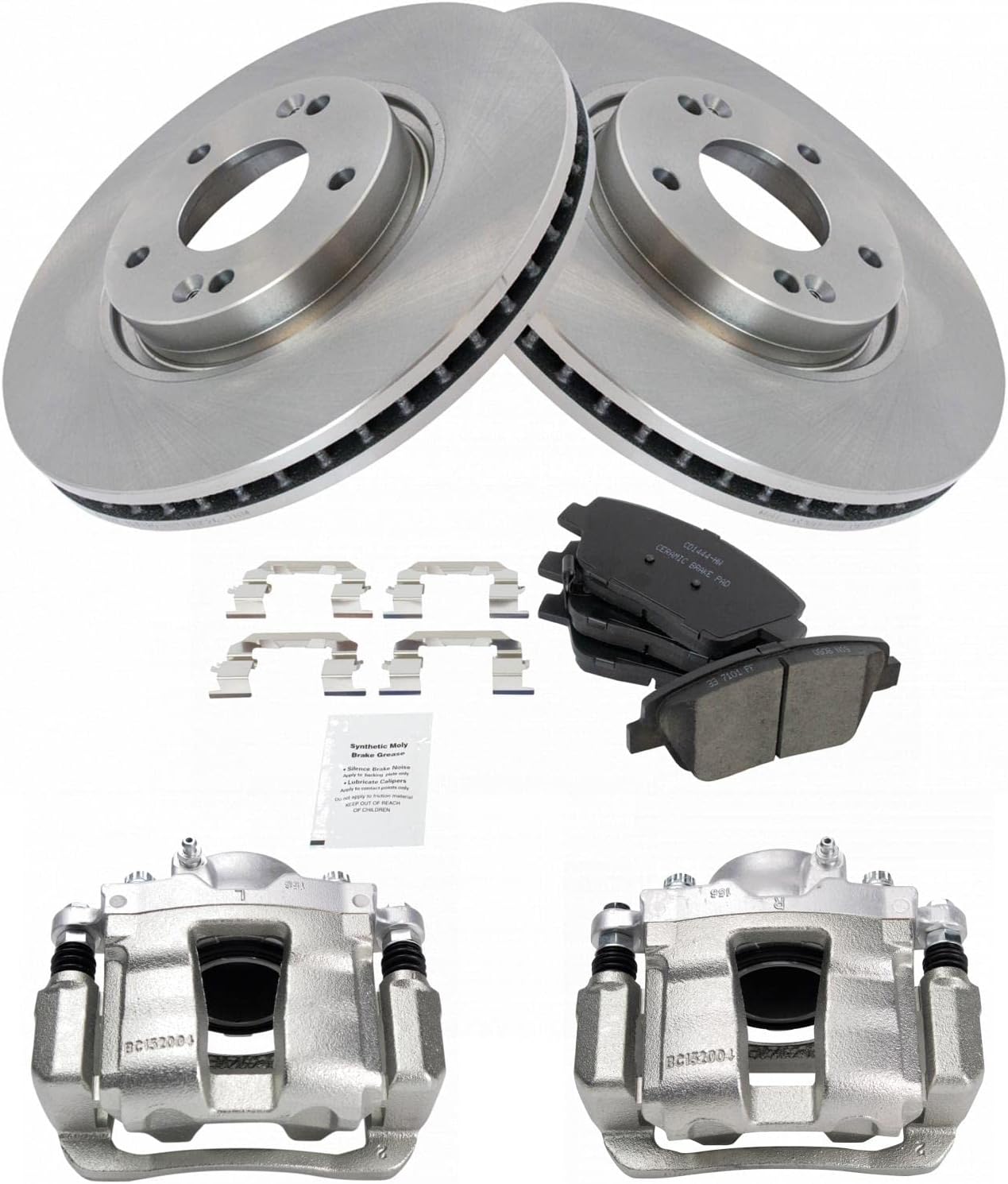 TRQ Front Brake Pad and Rotor Set Ceramic Vented Rotors Calipers Compatible with 2011-2015 Hyundai Sonata 2011-2016 Kia Optima