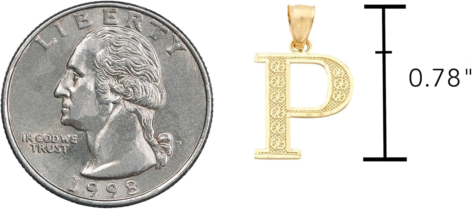 LoveBling 10K Yellow Gold Diamond Cut A to Z Alphabet Initial Letter Charm Necklace Pendant (Small Size)