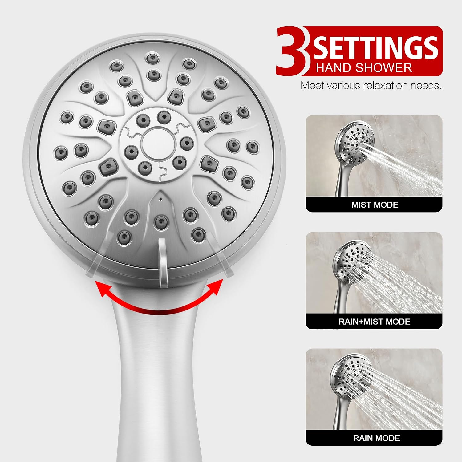 sumerain Brushed Nickel Rain Shower System Complete with Multi-Settings Rainfall Showerhead and Handheld Spray, Shower Faucet Set Includes Shower Valve and Slide Bar