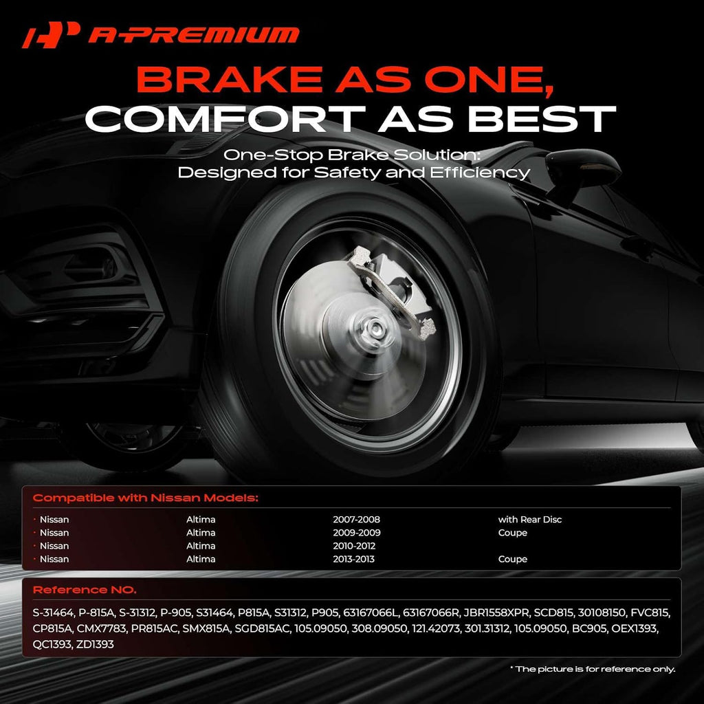 A-Premium Front & Rear Drilled and Slotted Disc Brake Rotors + Ceramic Pads Kit Compatible with Select Nissan Models - Altima 2007 2008 2009 2010 2011 2012 2013, 3.5L, 12-PC Set