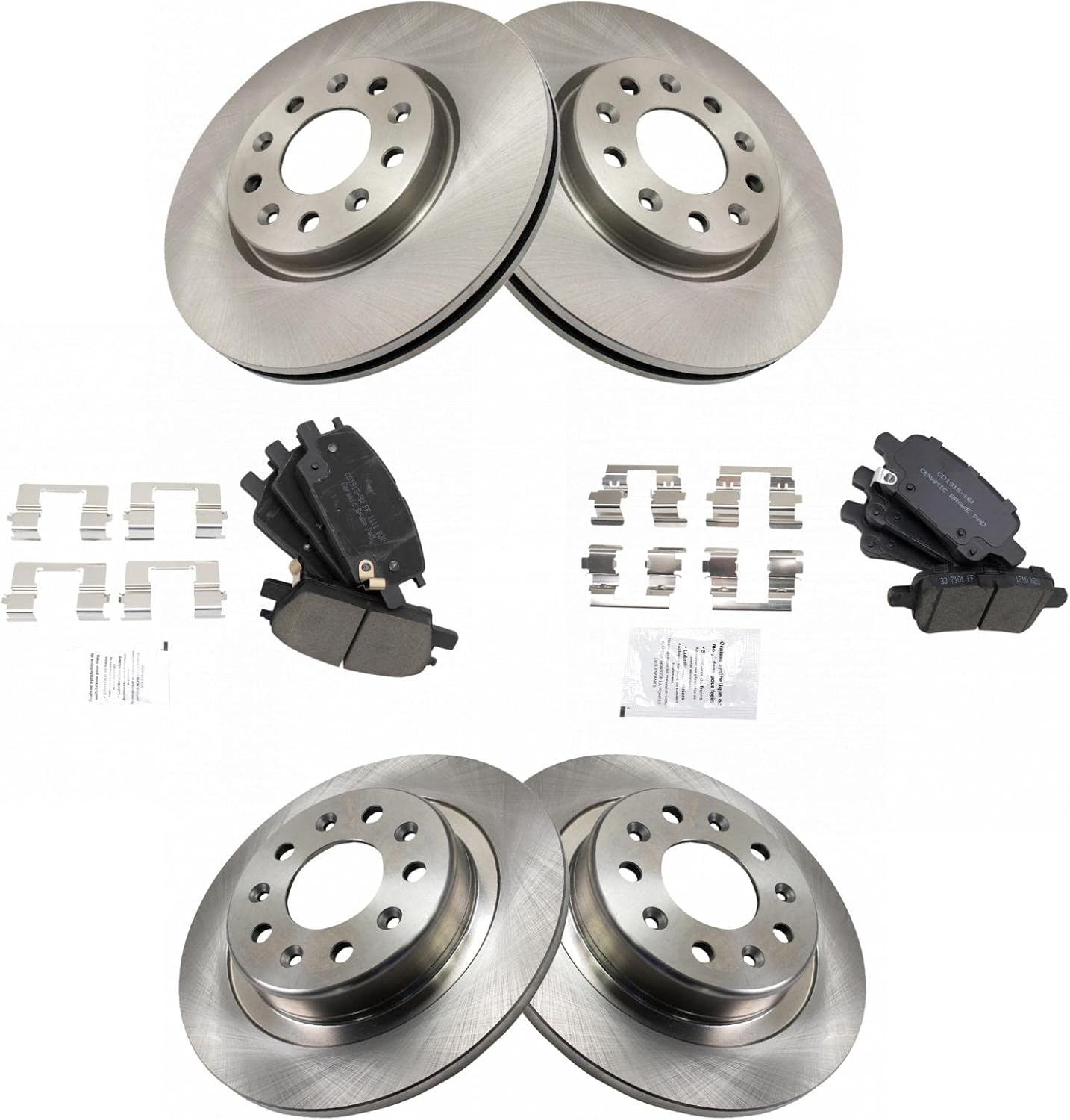 TRQ Front and Rear Ceramic Brake Pad and Rotor Set Compatible with 18-19 Chevrolet Equinox with 300 mm Diameter Front Rotors, 16-19 Chevrolet Malibu with Power Parking Brake