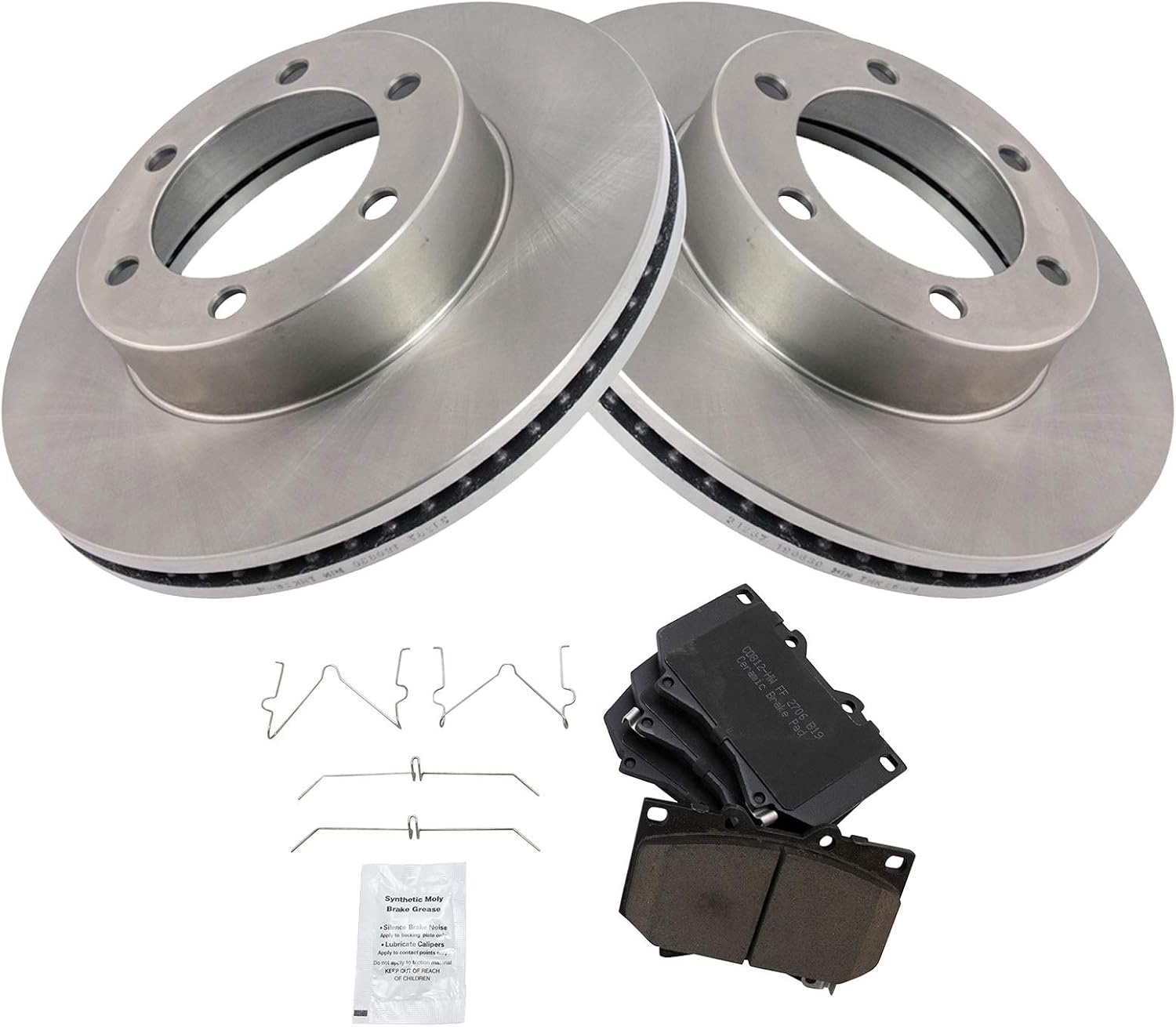 TRQ Front Ceramic Brake Pad and Rotor Set Compatible with 00-03 Toyota Tundra 01-03 Sequoia with 4.7 Inch Front Pad Length Models