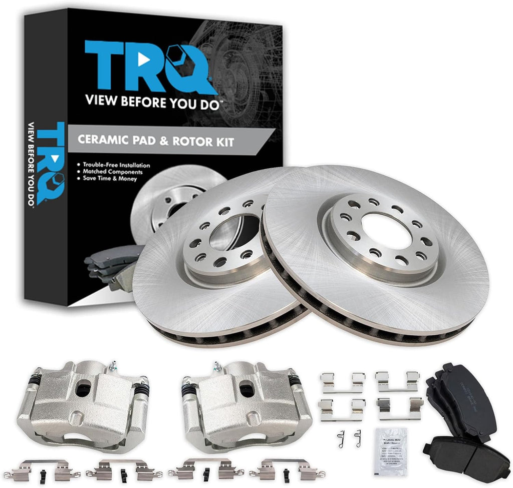 TRQ Front Brake Pad and Rotor Set Ceramic Vented Rotors Calipers Compatible with 2013-2016 Dodge Dart