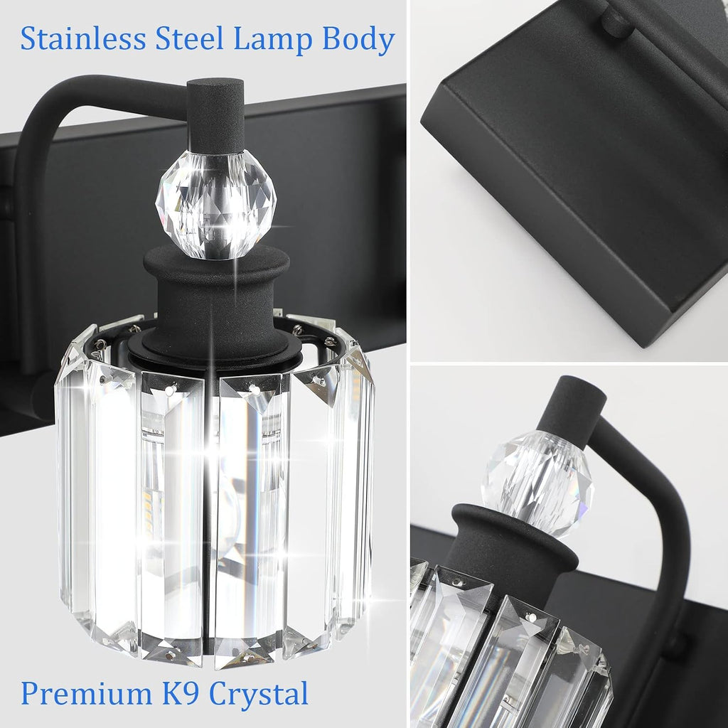 Ralbay Black Crystal Vanity Light Fixtures 4 Light Crystal Bathroom Vanity Lights Fixtures Over Mirror Modern Matte Black Bath Wall Lights