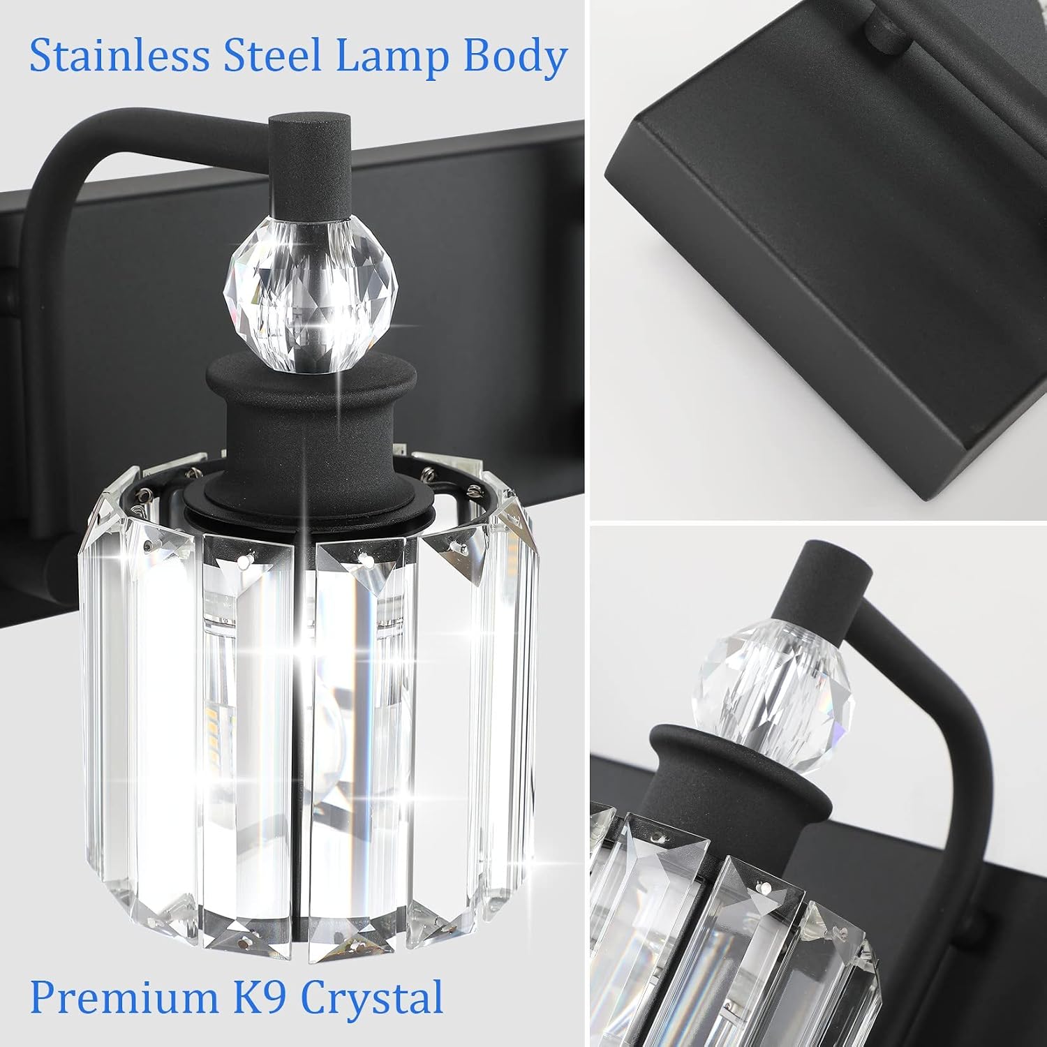 Ralbay Black Crystal Vanity Light Fixtures 4 Light Crystal Bathroom Vanity Lights Fixtures Over Mirror Modern Matte Black Bath Wall Lights