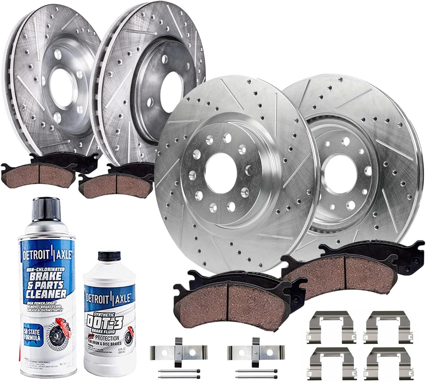 Detroit Axle - Brake Kit for 2016 2017 Cadillac CT6, Drilled and Slotted Disc Brake Rotors Ceramic Brakes Pads with Hardware Replacement: 13.60' inch Front and 12.40' inch Rear Rotor