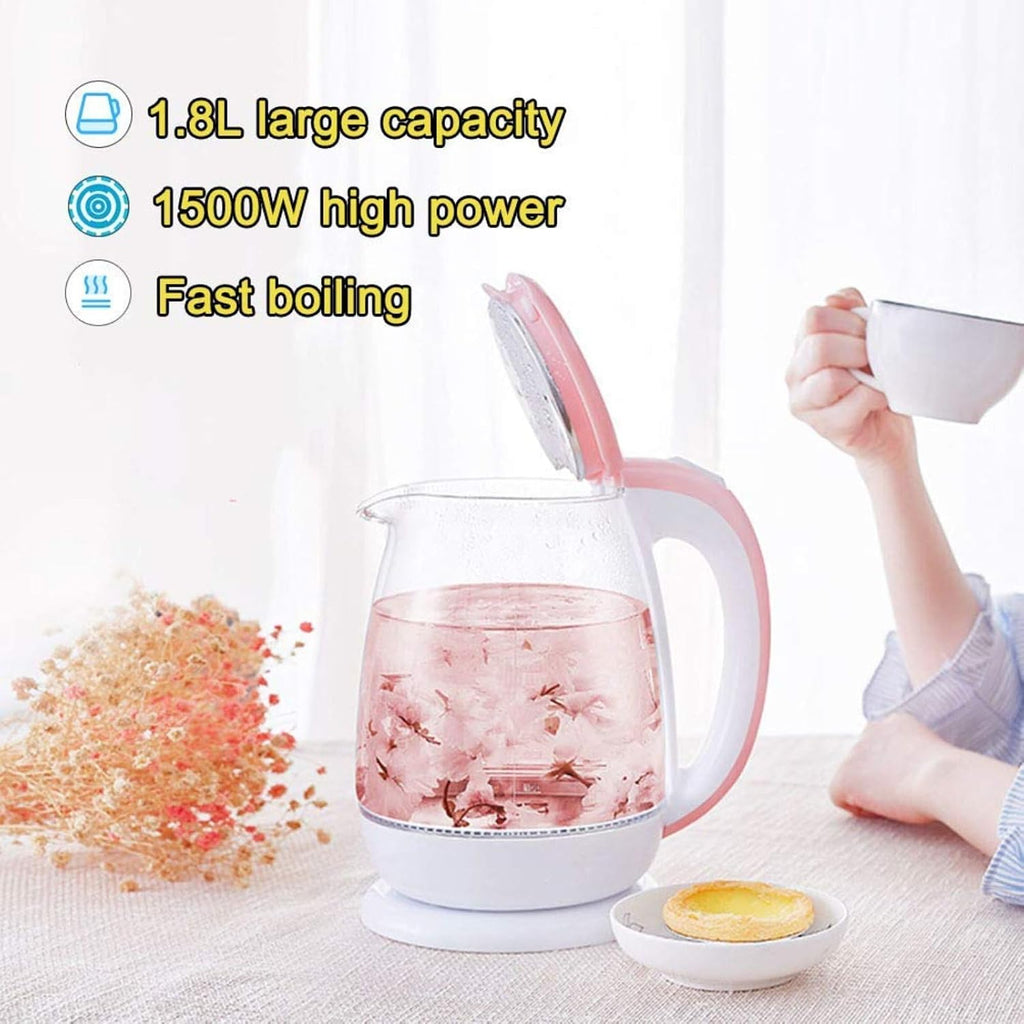 Eco Glass Electric Kettle, 1.8L Cordless Water Kettle with Blue Led Illuminated, Tea Water Kettle, Auto Shut-Off & Boil-Dry Protection, Stainless Steel Inner,Blue