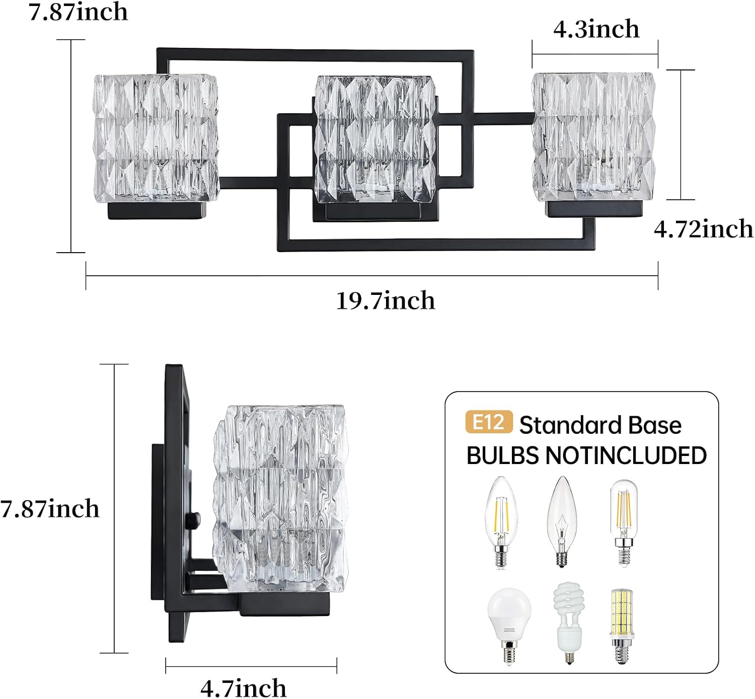 Bathroom Light Fixture Vanity Lighting Fixtures Over Mirror 3 Lights Matte Black Wall Mount Metal Hardwired Bedroom Wall Scone