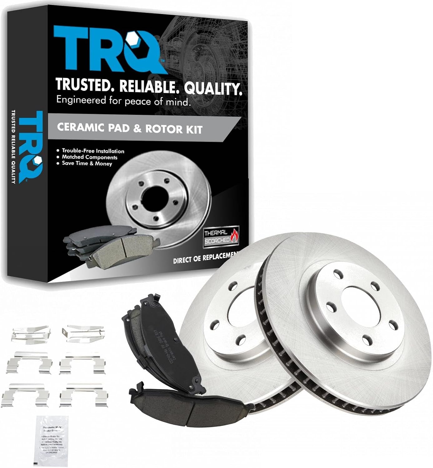 TRQ Front Brake Pad and Rotor Set Ceramic Vented Rotors Compatible with 1998-2002 Chevrolet Camaro Pontiac Firebird