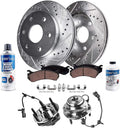 Detroit Axle - Front Brake Kit Wheel Bearing Hubs for Chevy Trailblazer GMC Envoy Buick Rainier Disc Brake Rotors Ceramic Brakes Pads Wheel Bearing Hubs Assembly Replacement [12.80 inch Rotors]