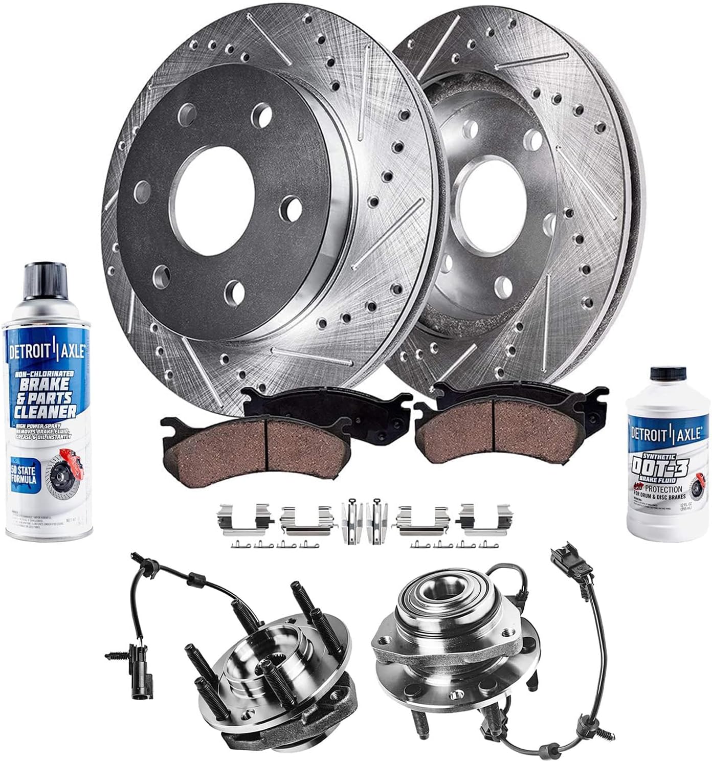 Detroit Axle - Front Brake Kit Wheel Bearing Hubs for Chevy Trailblazer GMC Envoy Buick Rainier Disc Brake Rotors Ceramic Brakes Pads Wheel Bearing Hubs Assembly Replacement [12.80 inch Rotors]