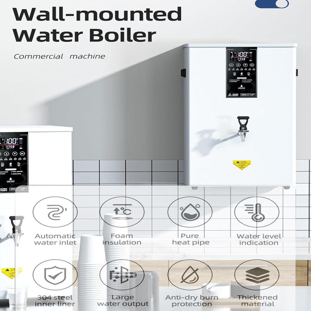 Commercial Automatic Hot Water Dispenser with Filter LCD Display for Coffee Home Office - Wall-Mounted Water Boiler with Spout - Instant Hot Water Pot,50l