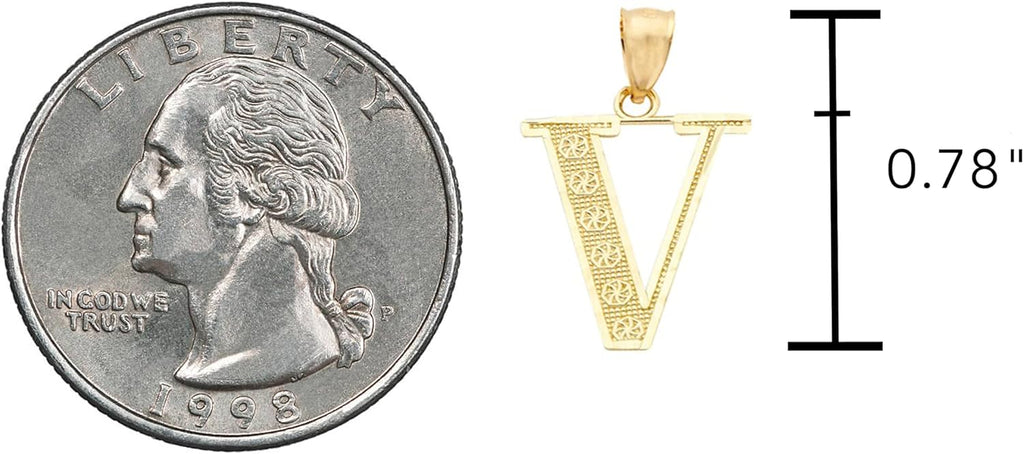 LoveBling 10K Yellow Gold Diamond Cut A to Z Alphabet Initial Letter Charm Necklace Pendant (Small Size)