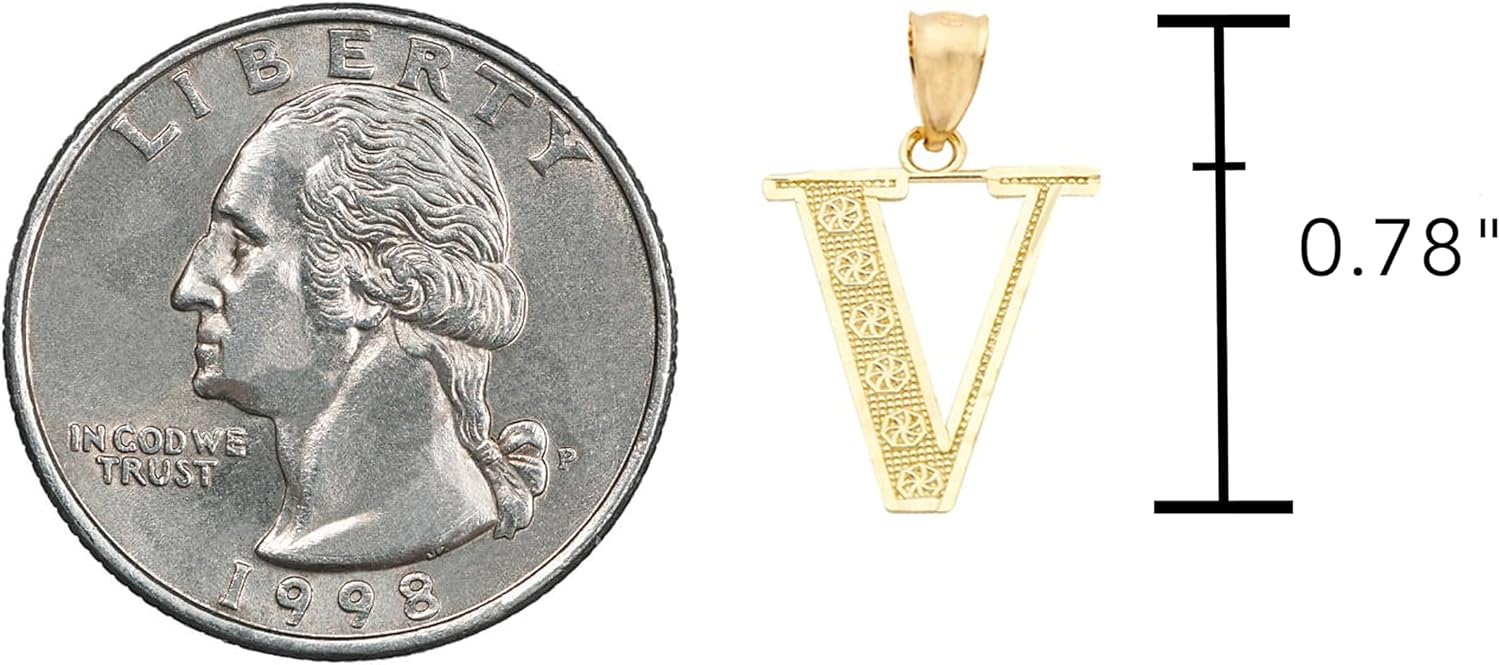 LoveBling 10K Yellow Gold Diamond Cut A to Z Alphabet Initial Letter Charm Necklace Pendant (Small Size)