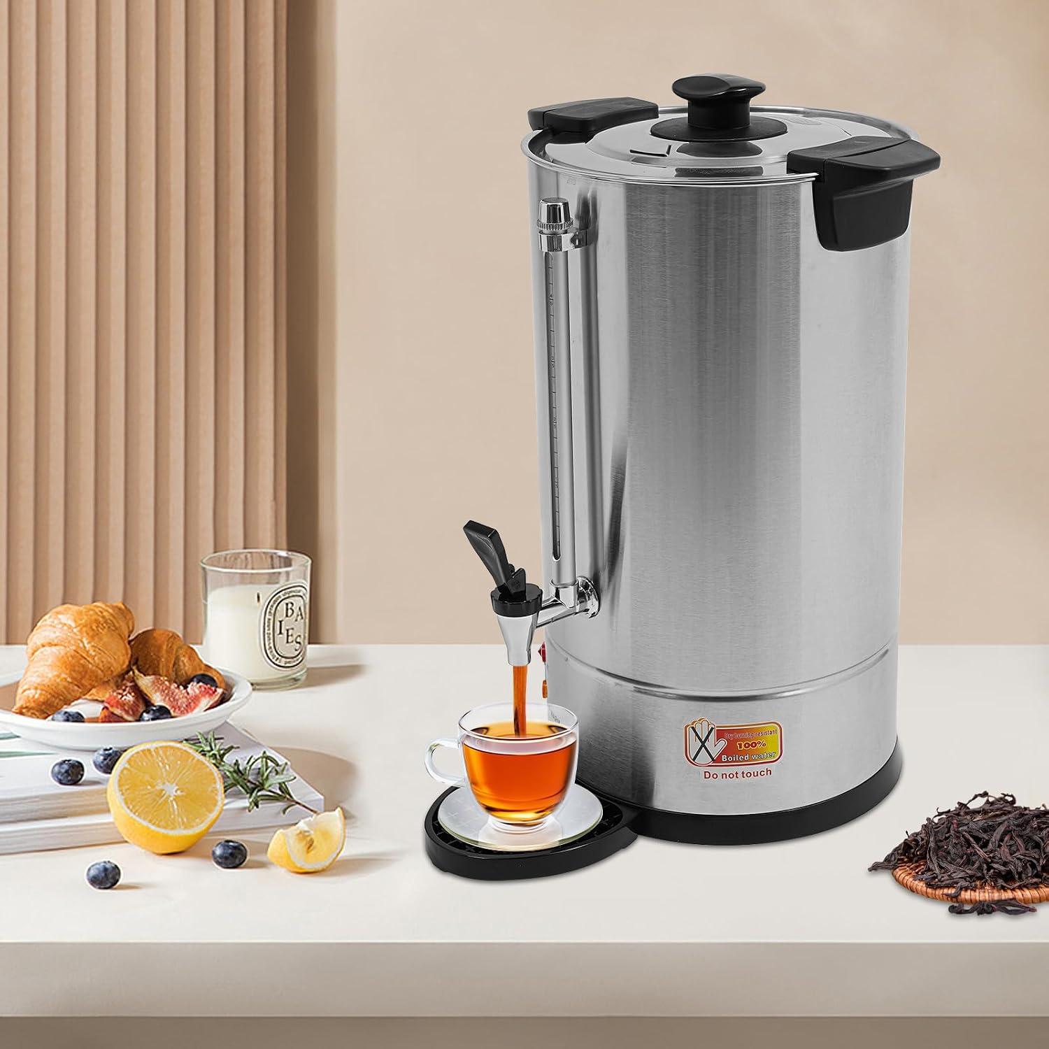 Commercial Coffee Urn, 120-Cup Electric Coffee Maker 4Gal Large Capacity Hot Water Dispenser Double Wall Stainless Steel Coffee Machine for Catering Business Party