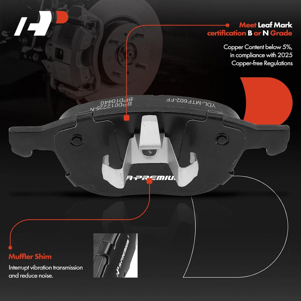 A-Premium 10.95 inch (278mm) Front Drilled and Slotted Disc Brake Rotors + Ceramic Pads Kit Compatible with Select Ford Models - Focus 2005 2006 2007, 6-PC Set