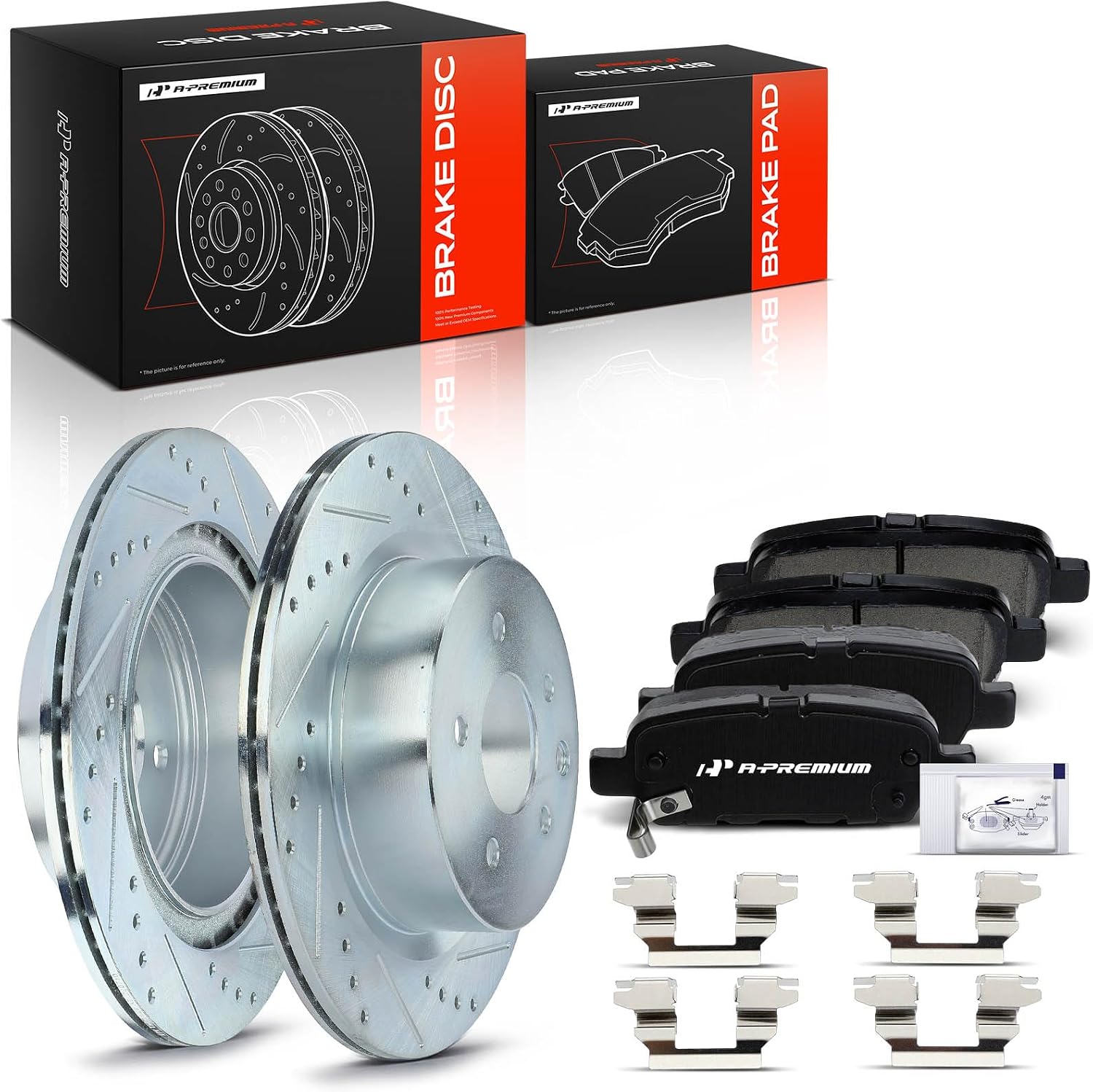 A-Premium 12.13 inch (308mm) Rear Drilled and Slotted Disc Brake Rotors + Ceramic Pads Kit Compatible with Nissan & Infiniti Models - M35/M45, Q40, Maxima, EX35, EX37, G25, G35, G37, QX50, 350Z, 370Z