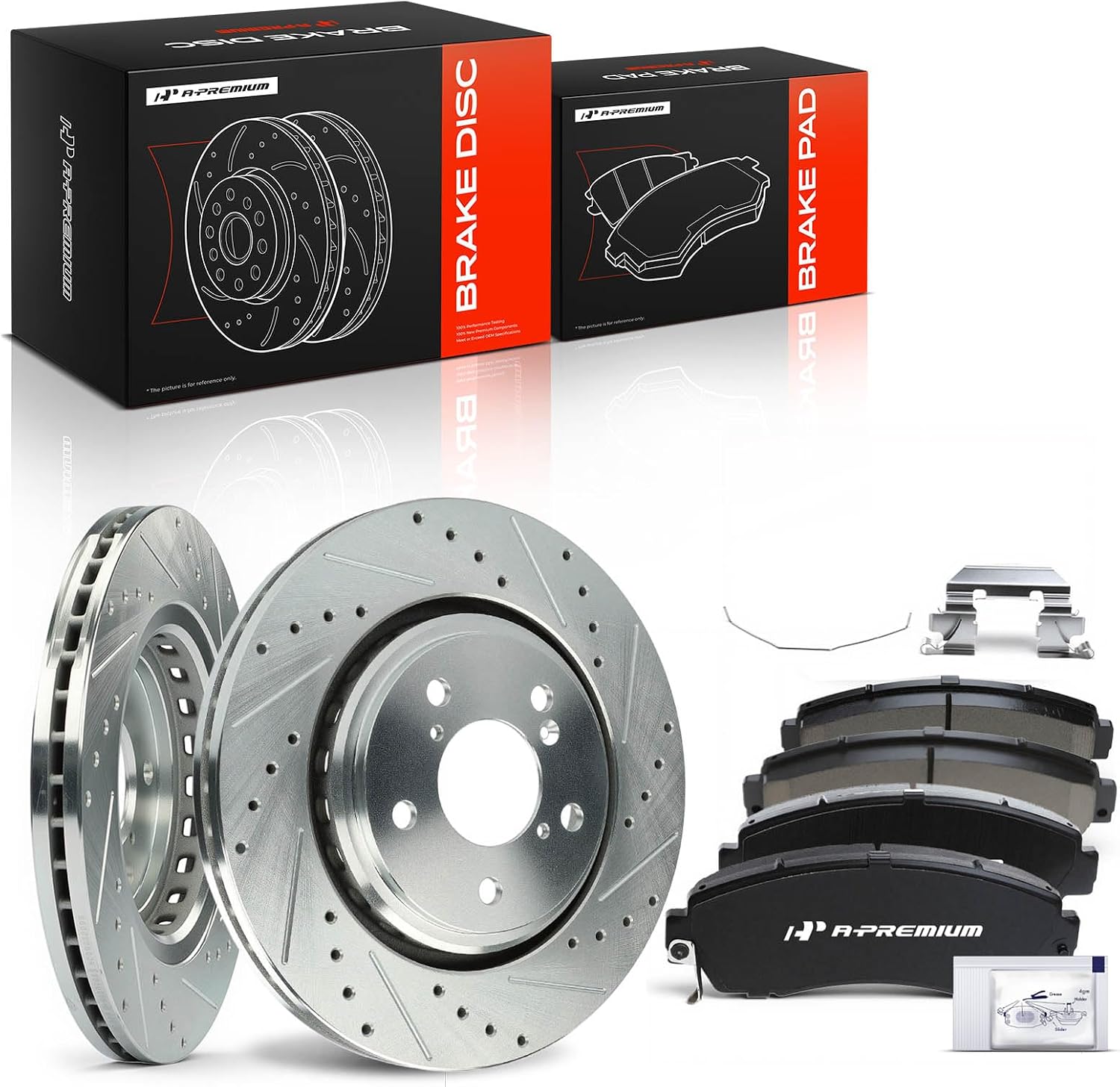 A-Premium 12.60 inch (320 mm) Front Drilled and Slotted Disc Brake Rotors + Ceramic Pads Kit Compatible with Select Honda Models - Odyssey 2015-2017, Passport 2019-2021, 6-PC Set
