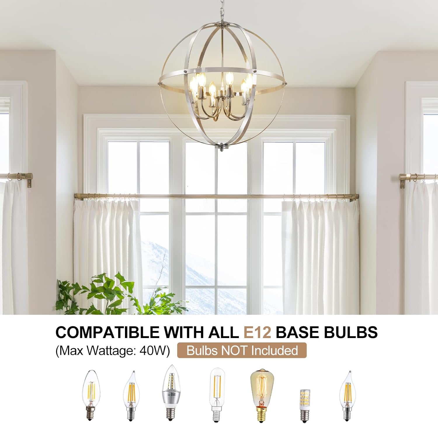 DLLT 6-Light Chrome Globe Pendant Light Fixtures, Industrial Sphere Pendant Lighting Over Island for Dining Room Foyer
