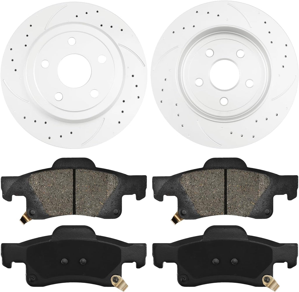 KAX Rear Brake Kit, Drilled and Slotted Brake Rotors, Ceramic Brake Pads | Fits Jeep Grand Cherokee 2011-2020, Dodge Durango 2011-2020, Automotive Replacement Brake Kit