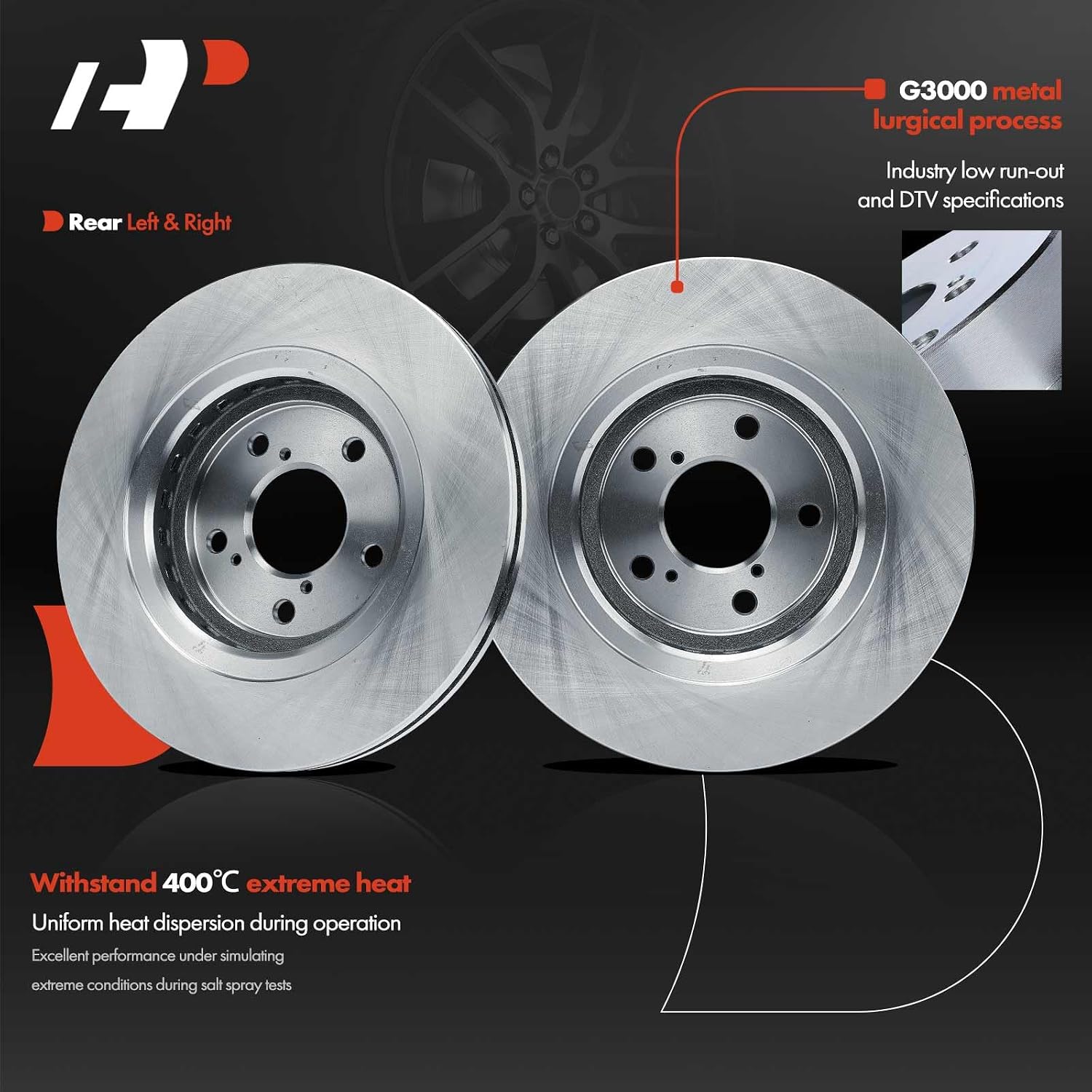A-Premium 12.60 inch (320 mm) Front Vented Disc Brake Rotors + Ceramic Pads Kit Compatible with Select Honda Models - Odyssey 2015-2017, Passport 2019-2021, 6-PC Set