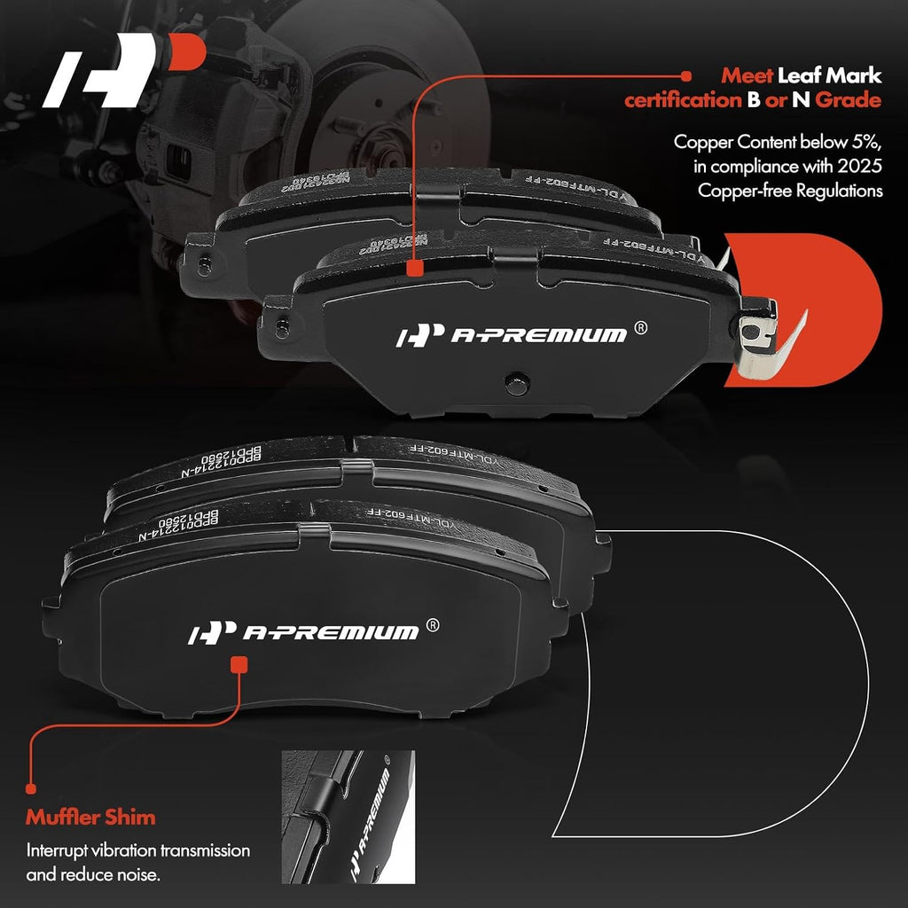 A-Premium Front Vented and Rear Solid Disc Brake Rotors + Ceramic Pads Kit Compatible with Select Mazda Models - CX9 2016-2021, 12-PC Set